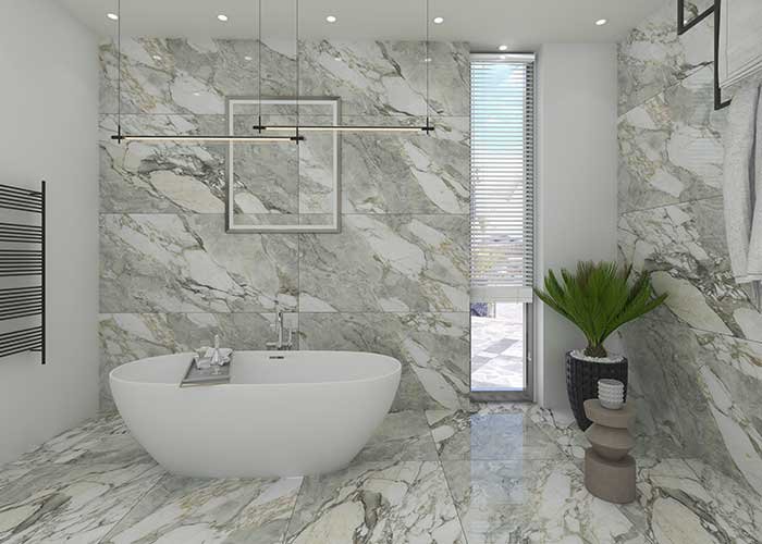 Marble bathroom flooring and wall tile application